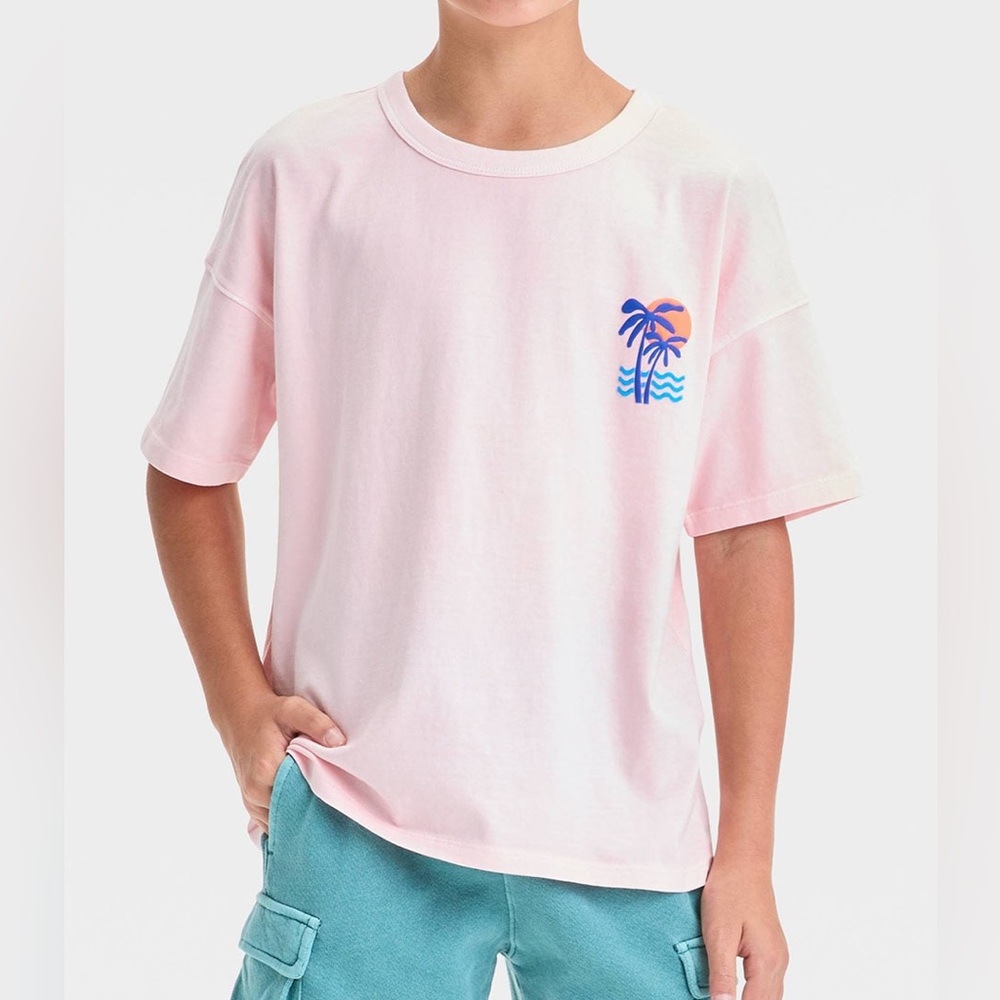 🆕 NWT Cat & Jack Pink T-Shirt with Blue Palm Tree 4/5 XS
